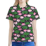 Lotus Flower And Leaf Pattern Print Women's Polo Shirt