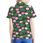 Lotus Flower And Leaf Pattern Print Women's Polo Shirt