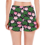 Lotus Flower And Leaf Pattern Print Women's Split Running Shorts