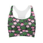Lotus Flower And Leaf Pattern Print Women's Sports Bra
