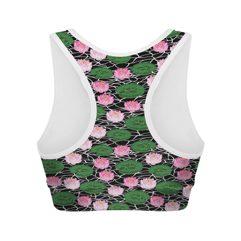 Lotus Flower And Leaf Pattern Print Women's Sports Bra