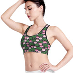 Lotus Flower And Leaf Pattern Print Women's Sports Bra