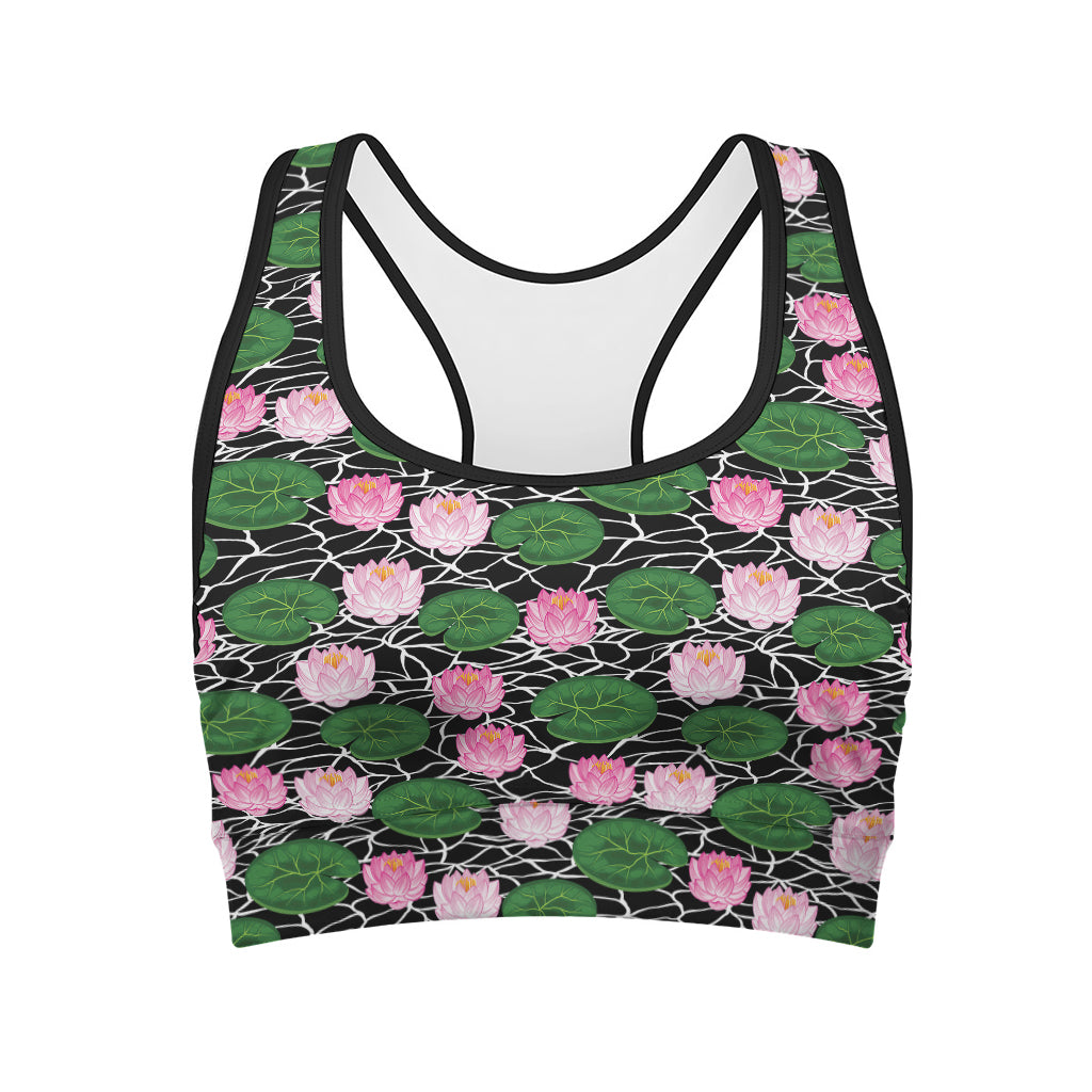 Lotus Flower And Leaf Pattern Print Women's Sports Bra