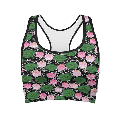 Lotus Flower And Leaf Pattern Print Women's Sports Bra