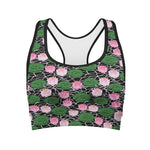 Lotus Flower And Leaf Pattern Print Women's Sports Bra