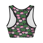 Lotus Flower And Leaf Pattern Print Women's Sports Bra