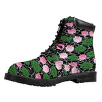 Lotus Flower And Leaf Pattern Print Work Boots