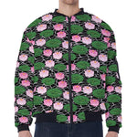 Lotus Flower And Leaf Pattern Print Zip Sleeve Bomber Jacket