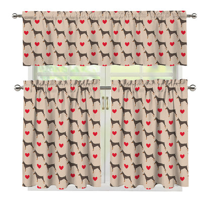 Love Dobermann Pattern Print 3 Piece Kitchen Curtains