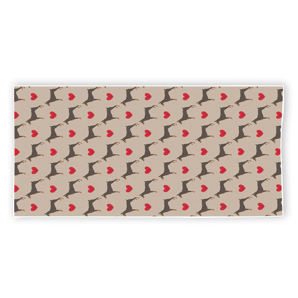 Love Dobermann Pattern Print Beach Towel