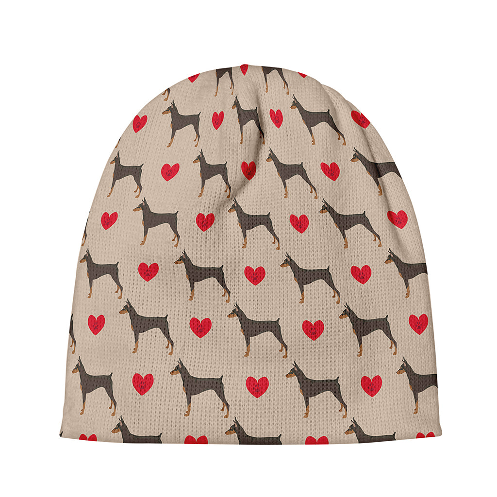 Love Dobermann Pattern Print Beanie