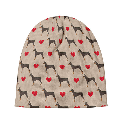 Love Dobermann Pattern Print Beanie