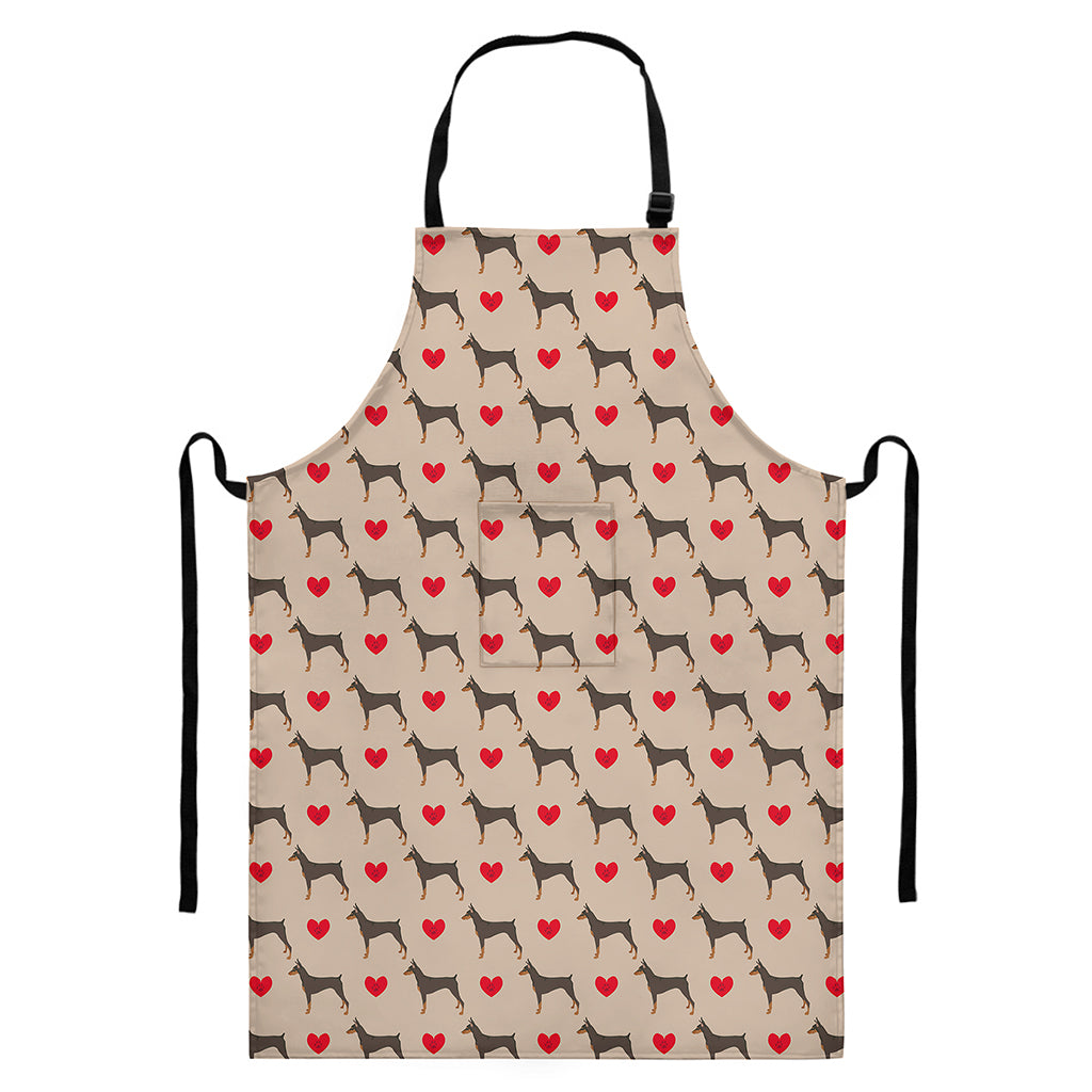 Love Dobermann Pattern Print Bib Apron With Pocket