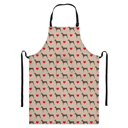 Love Dobermann Pattern Print Bib Apron With Pocket