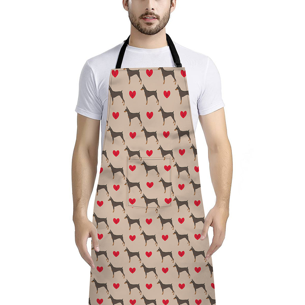Love Dobermann Pattern Print Bib Apron With Pocket