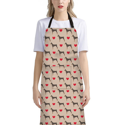 Love Dobermann Pattern Print Bib Apron With Pocket