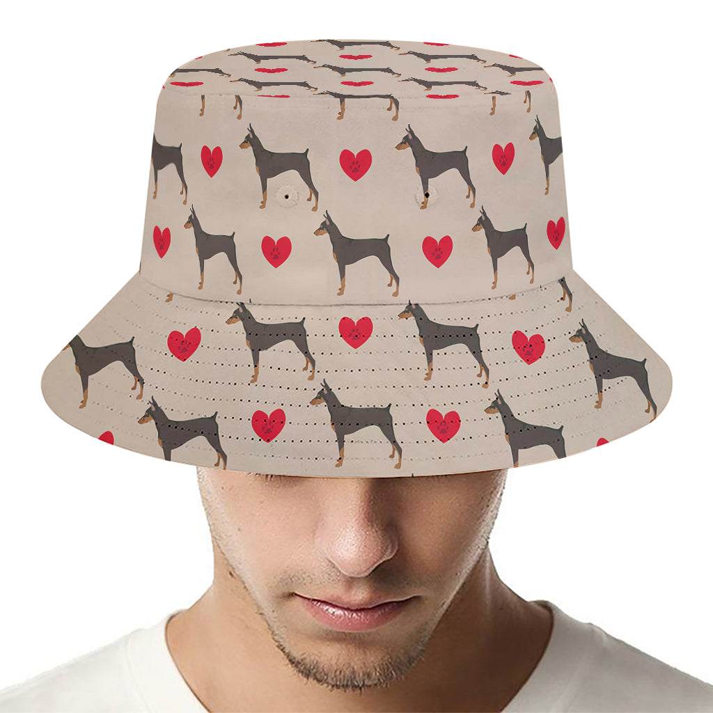 Love Dobermann Pattern Print Bucket Hat