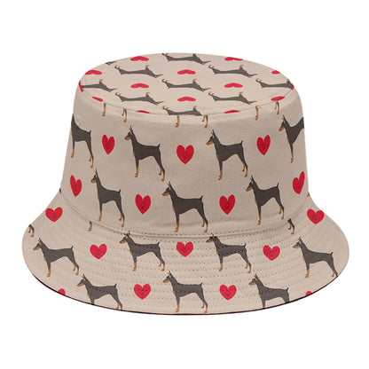 Love Dobermann Pattern Print Bucket Hat