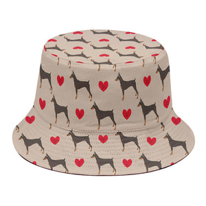 Love Dobermann Pattern Print Bucket Hat