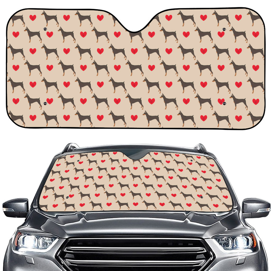 Love Dobermann Pattern Print Car Windshield Sun Shade