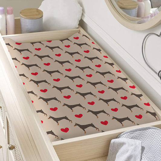 Love Dobermann Pattern Print Changing Pad Cover