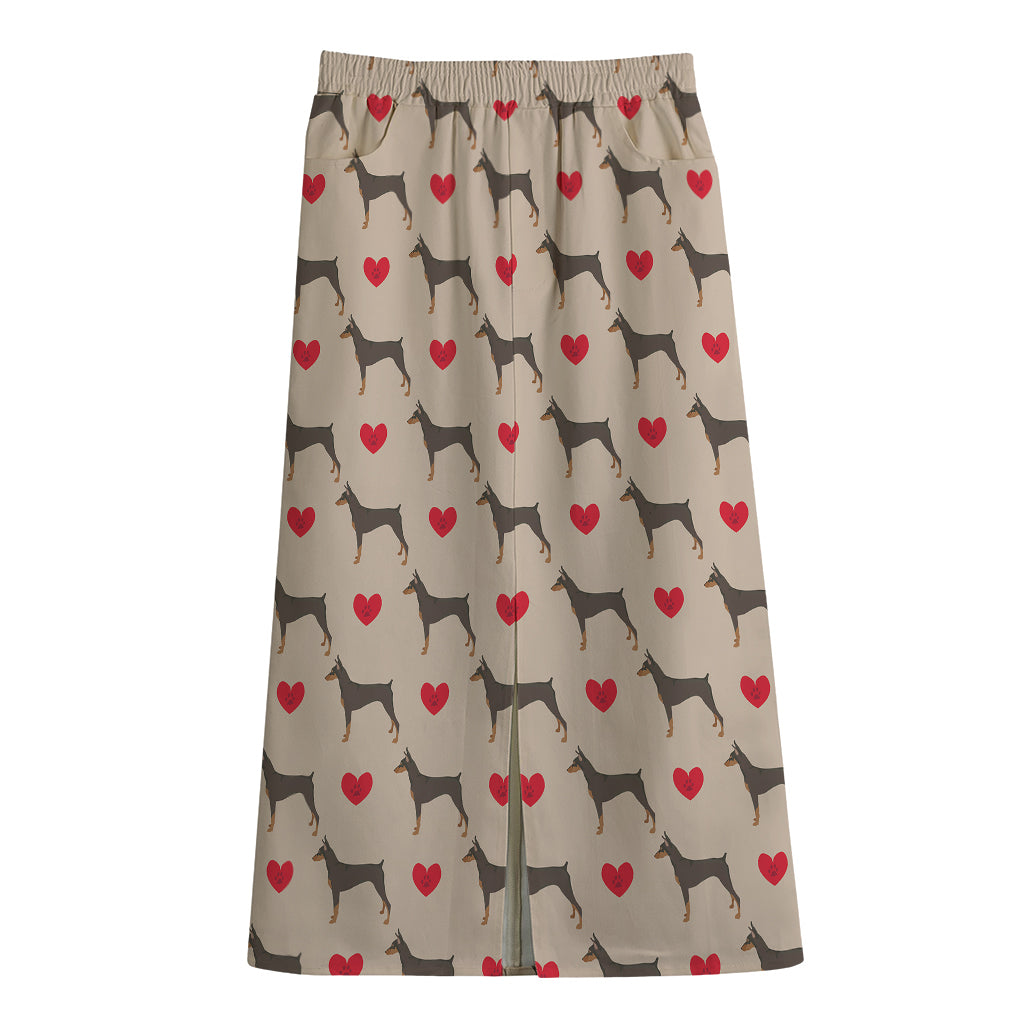 Love Dobermann Pattern Print Cotton Front Slit Maxi Skirt