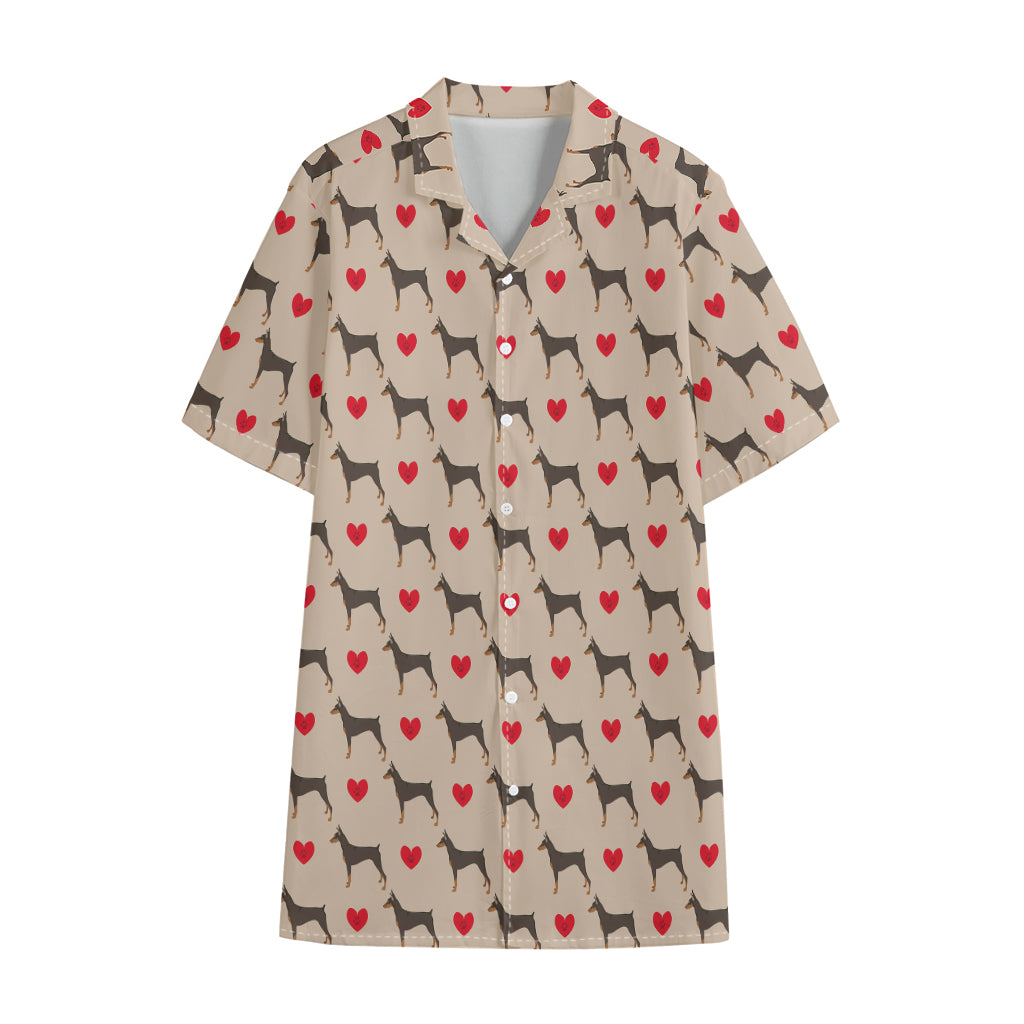 Love Dobermann Pattern Print Cotton Hawaiian Shirt