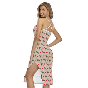 Love Dobermann Pattern Print Cross Back Cami Dress