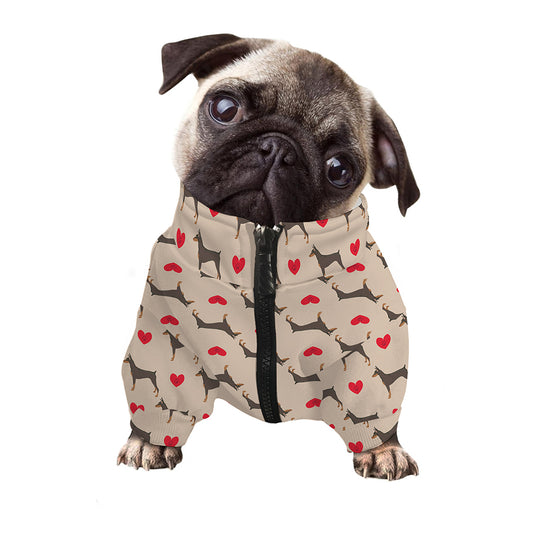 Love Dobermann Pattern Print Dog Zip Up Jacket