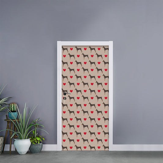 Love Dobermann Pattern Print Door Sticker