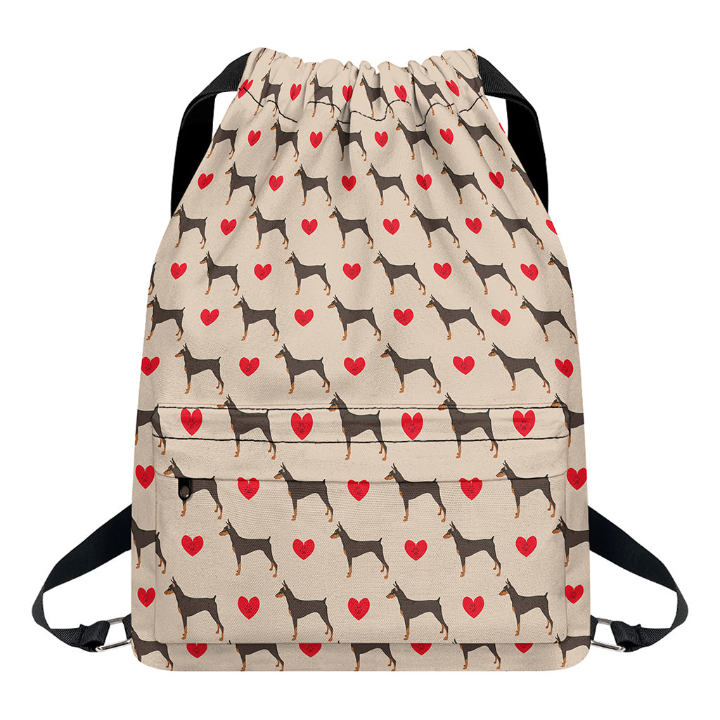 Love Dobermann Pattern Print Drawstring Backpack