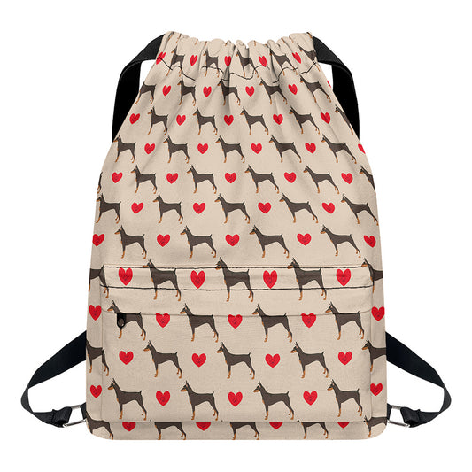 Love Dobermann Pattern Print Drawstring Backpack