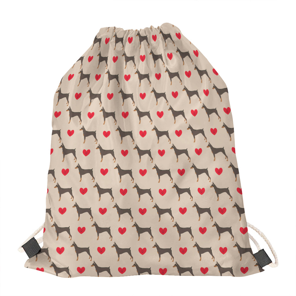 Love Dobermann Pattern Print Drawstring Bag