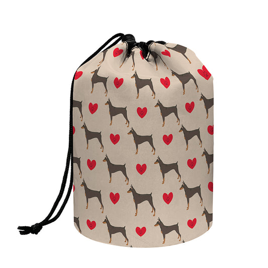 Love Dobermann Pattern Print Drawstring Makeup Bag