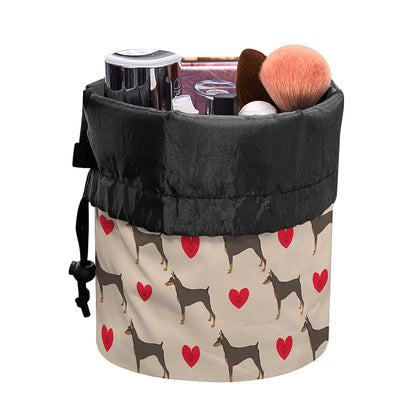 Love Dobermann Pattern Print Drawstring Makeup Bag