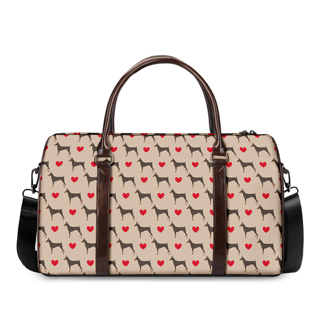 Love Dobermann Pattern Print Duffle Bag