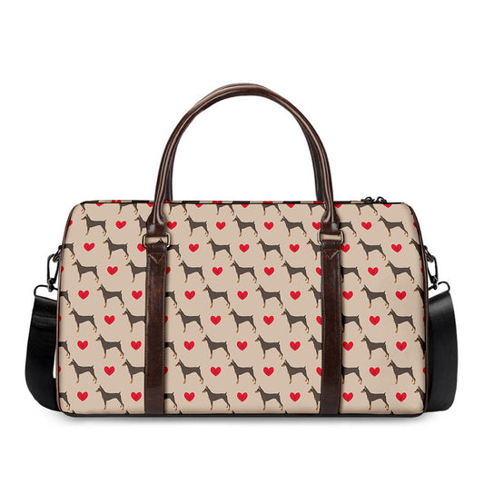 Love Dobermann Pattern Print Duffle Bag