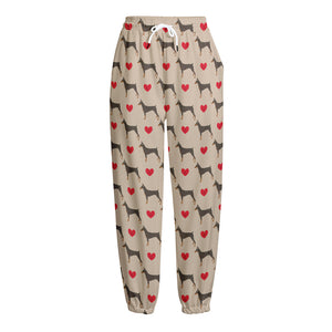 Love Dobermann Pattern Print Fleece Lined Knit Pants