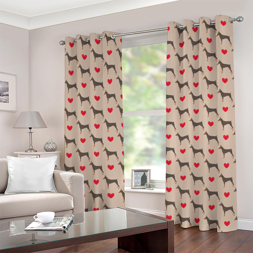 Love Dobermann Pattern Print Grommet Curtains