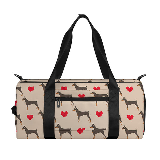 Love Dobermann Pattern Print Gym Bag