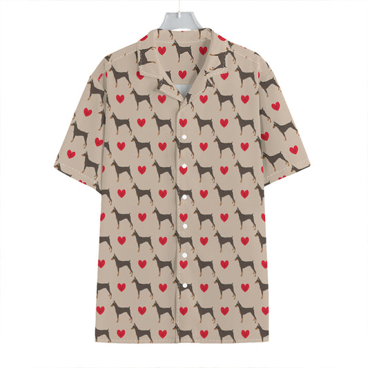 Love Dobermann Pattern Print Hawaiian Shirt