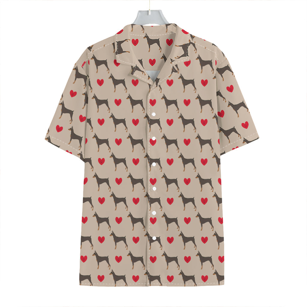 Love Dobermann Pattern Print Hawaiian Shirt