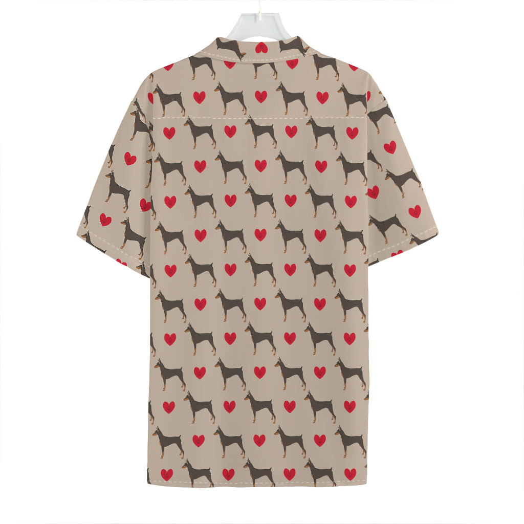 Love Dobermann Pattern Print Hawaiian Shirt