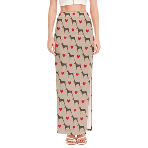 Love Dobermann Pattern Print High Slit Maxi Skirt