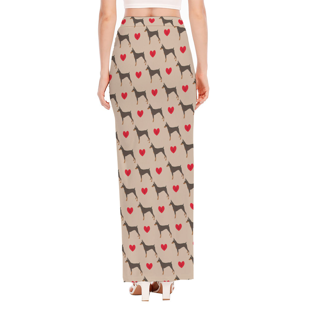 Love Dobermann Pattern Print High Slit Maxi Skirt