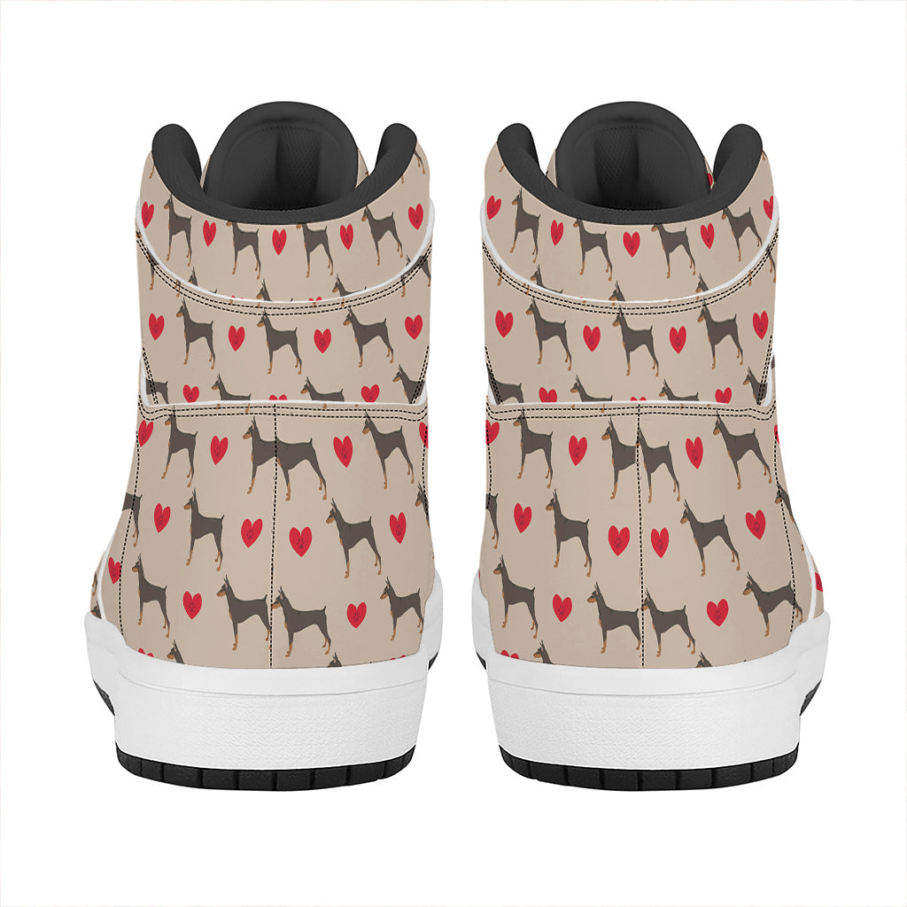 Love Dobermann Pattern Print High Top Leather Sneakers