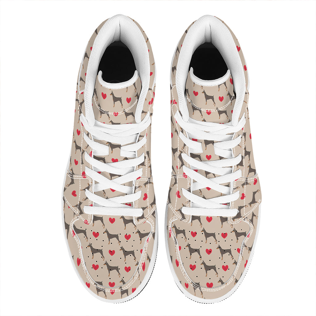 Love Dobermann Pattern Print High Top Leather Sneakers