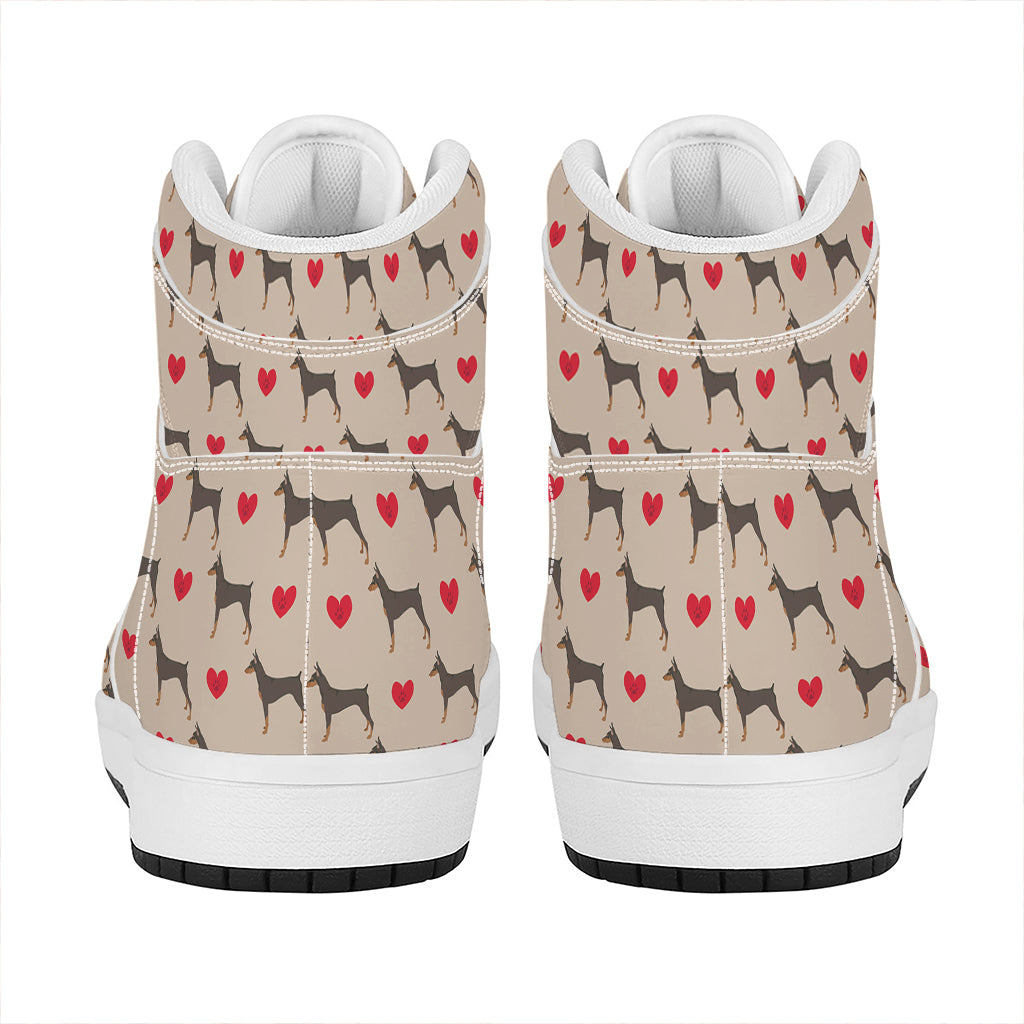 Love Dobermann Pattern Print High Top Leather Sneakers