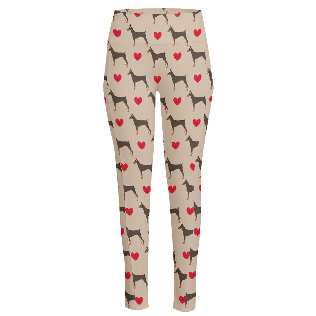 Love Dobermann Pattern Print High-Waisted Pocket Leggings