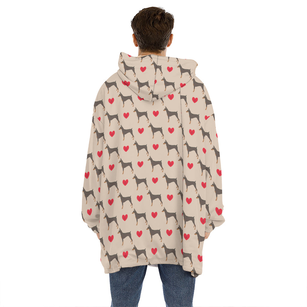 Love Dobermann Pattern Print Hoodie Blanket